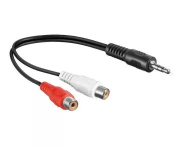 DINIC audio-adapter 3,5mm stereo jack naar 2x RCA jack, zwart, DINIC doos met Euro gat, lengte 0,20m
